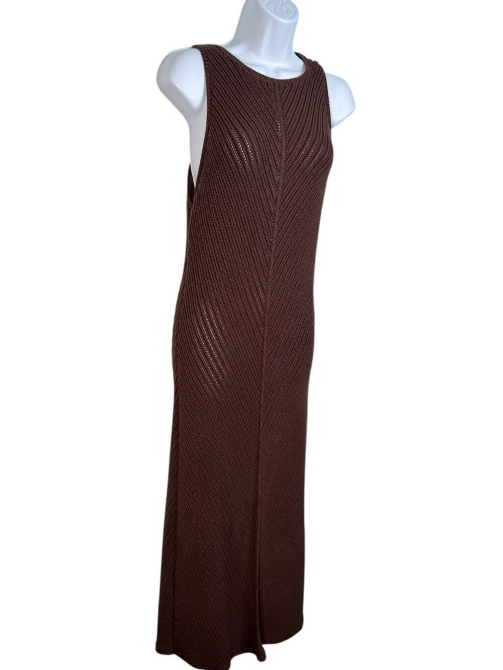 DISSH Bloom Chocolate Crochet Maxi Dress Knit Fitted Sleeveless Brown Large - Picture 13 of 14
